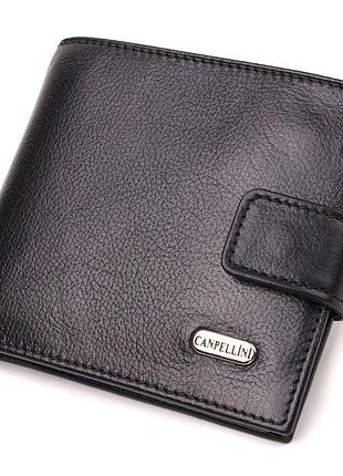 Практичный кошелек для мужчин горизонтального формата из натуральной гладкой кожи canpellini 21772 черный
