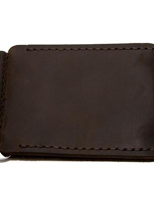 Коричневый кожаный зажым для денег с магнитом gofin skg-10036