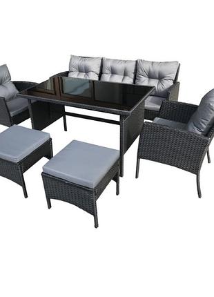 Комплект садових меблів з ротангу garden line abi7541 — диван, 2 крісла, 2 пуфи, стіл + подушки, чорний