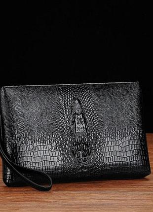 Стильная мужская барсетка клатч с крокодилом для документов, мужской клатч сумка на руку для мужчины черный
