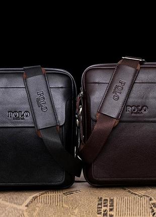 Мужская сумка-планшет polo эко кожа, качественная мужская сумка через плечо кожаная барсетка планшетка поло
