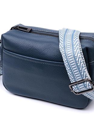 Трендовая сумка на одно отделение для стильных женщин из натуральной кожи vintage 22605 синяя