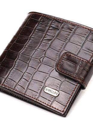 Кошелек для мужчин горизонтального формата из натуральной кожи с тиснением под крокодила canpellini 21770 коричневый