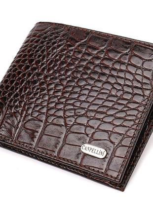 Стильное мужское портмоне из натуральной фактурной кожи с тиснением под крокодила canpellini 21777 коричневое