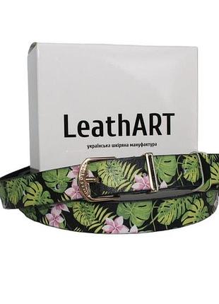 Женский узкий кожаный ремень тропический принт