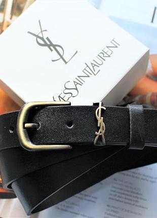 Женский ремень пряжка бронза yvsl черный