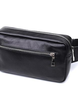 Прямоугольная сумка-бананка для мужчин из натуральной глянцевой кожи shvigel 22825 черная