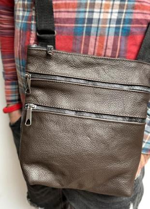 Сумка gofin кожаная на плечо темно коричневая на четыре замка 24х22см smk-20036