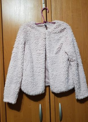 Красива м'яка накидка у вигляді шубки, світло пудра легка шуба - накидка, кардиган