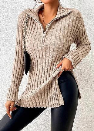 Стильний светр з стійкою на блискавці, в рубчик, з розрізом/джемпер/кофта/свитер shein, на р. s/m 💔