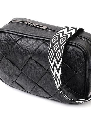 Женская сумка с переплетами из натуральной кожи vintage 22406 черная