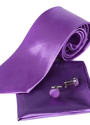 Фиолетовый набор gofin галстук 8 см, платок, запонки gzl-3607