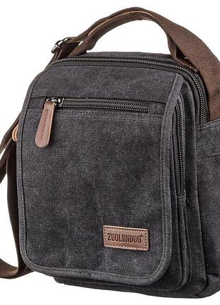 Универсальная текстильная мужская сумка на два отделения vintage 20199 черная