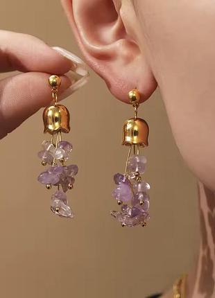 Серьги нержавеющая сталь stainless steel натуральный хрусталь