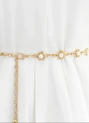 Пояс цепочка жемчужины gold