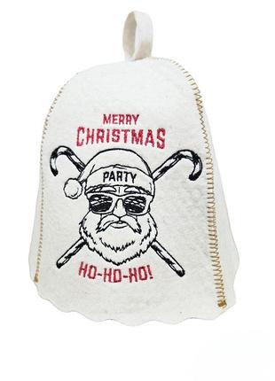 Банная шапка luxyart "merry christmas" натуральный войлок белый (la-868)