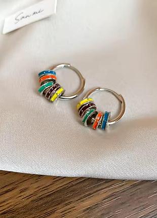 Серьги нержавеющая сталь stainless steel цветные круги подвески