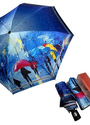 Компактный женский автоматический мини зонт на 8 спиц от toprain с принтом города, синий, 034036-5