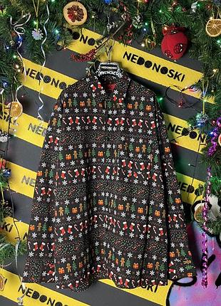 Новорічна різдвяна сорочка з принтом сніжинки,подарунки,печиво,ялинка,візерунок,льодяники,шкарпетки