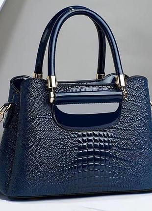 Женская лаковая сумочка рептилия, небольшая сумка под рептилию стиль крокодил змеиная синий