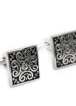 Запонки черные с серебристым узором zph-1056