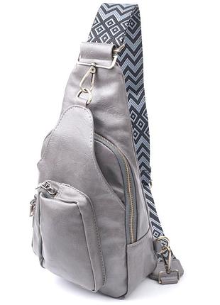 Удобная женская сумка из экокожи с акцентом на текстильную лямку vintage 22777 серый
