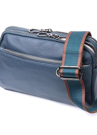 Стильна сумка для жінок з кишенями з натуральної шкіри vintage 22600 синя