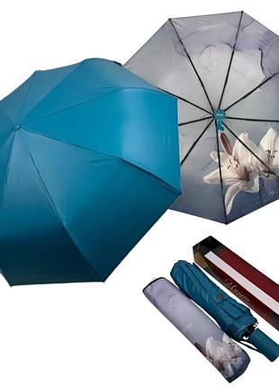 Автоматический зонт на 9 спиц из полиэстера с pu-покрытием (эффект экокожи) от unique umbrella, бирюзовый, 03009-1