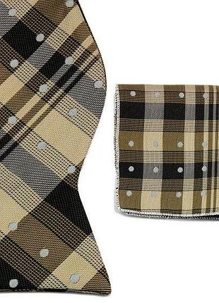 Набір бежевий в клітку метелик і хустка gbzn-303