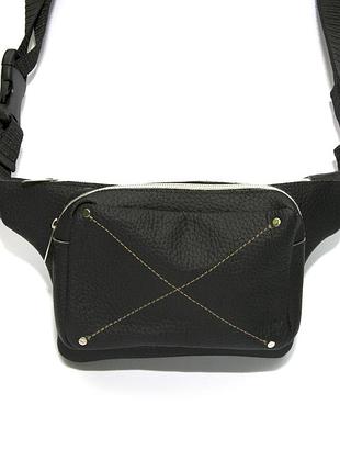 Кожаная бананка gofin черная черная на два отделения smk-20015