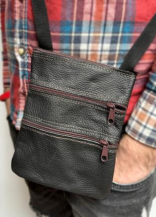 Кожаная сумка gofin темно-коричневая на плечо на три замка 19х15 см smk-20050