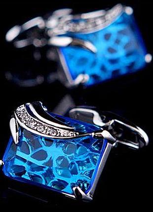 Запонки з синім камінчиком zph-1124