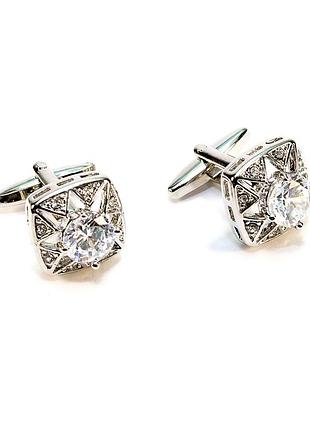 Запонки з білим камінчиком zph-1214