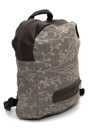 Тканевый серый рюкзак gofin в узор с коричневыми вставками smr-22057
