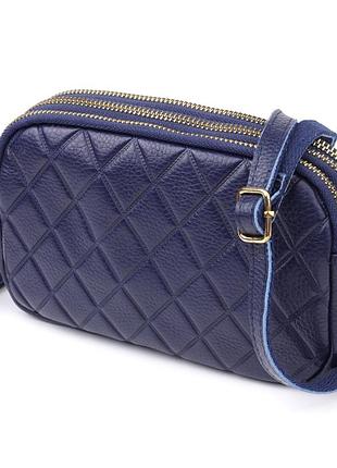Кожаная сумка на три отделения для женщин vintage 22892 синий