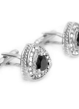 Запонки треугольные с черным камушком zph-1059