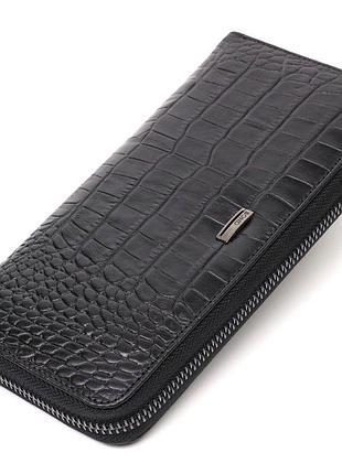 Вместительный женский кошелек из натуральной кожи с тиснением под крокодила bond 21980 черный
