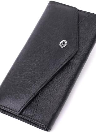 Кожаный женский кошелек с геометрическим клапаном st leather 22546 черный