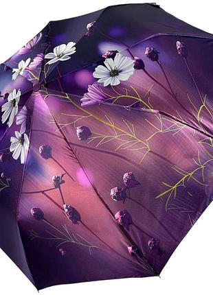 Женский зонт полуавтомат на 9 спиц сатиновый купол с принтом от три слона, ручка фиолетовая, tsl 034039-4
