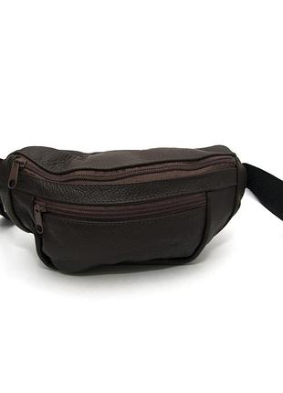 Бананка gofin темно-коричневая кожаная на три отделения smk-20019