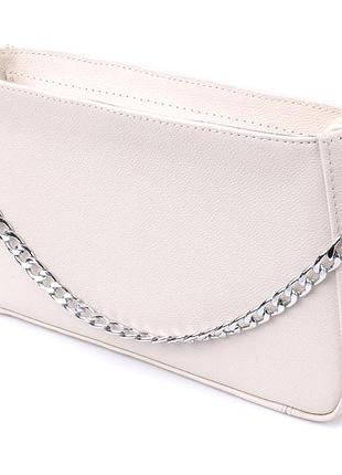 Сумка багет с цепочкой и съемным ремешком из натуральной кожи shvigel 22835 бежевая