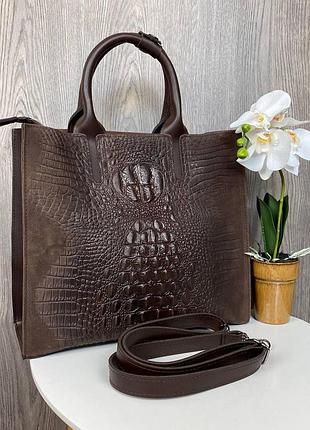 Женская сумка черная через плечо под рептилию, небольшая женская сумочка змеиная коричневый