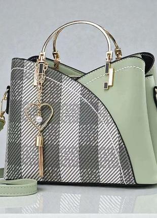 Женская сумка на плечо с брелком, модная сумочка для девушек с брелочком мятный