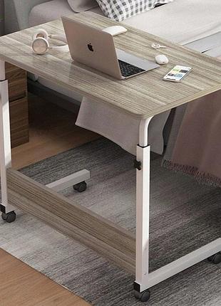 Мобільний стіл 80×40см, регулювання висоти, на колесах, приліжковий столик для ноутбука stl03wz4 дсп дуб сонома