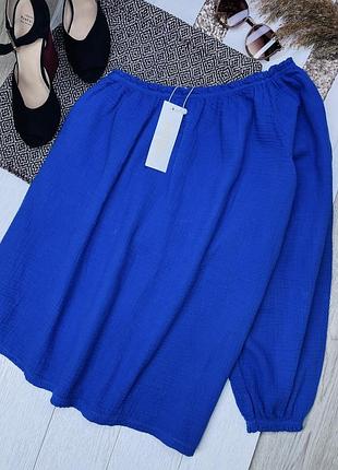 Нова бавовняний блуза xl l блуза на одне плече з обʼємним рукавом муслінова блуза