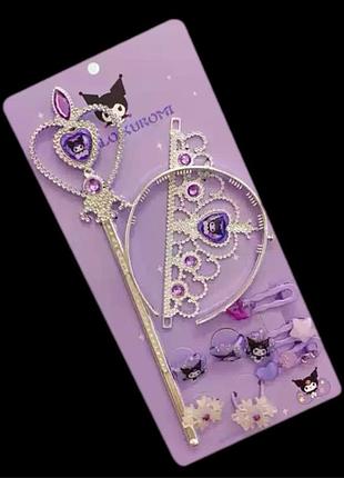 Набір аксесуарів kuromi: корона, чарівна паличка , резинки, заколки