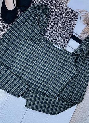 Коротка блуза h&m xs блуза з об’ємними рукавами зелена блуза в клітинку