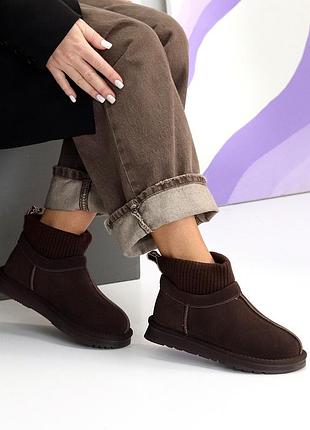 Удобные женские коричневые угги зимние теплые на меху зима