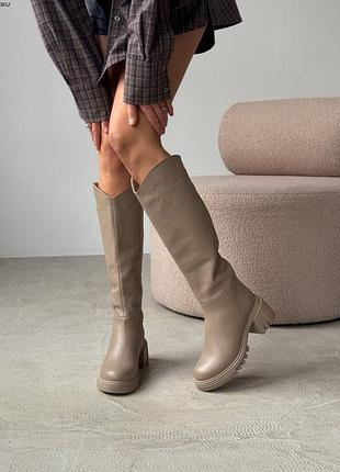 Сапоги женские зимние натуральная кожа бежевые, кожаные женские зимние сапоги 10852