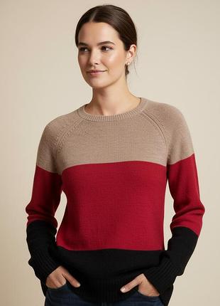 Джемпер свитер лонгслив триколор, с шерстью и альпакой в составе